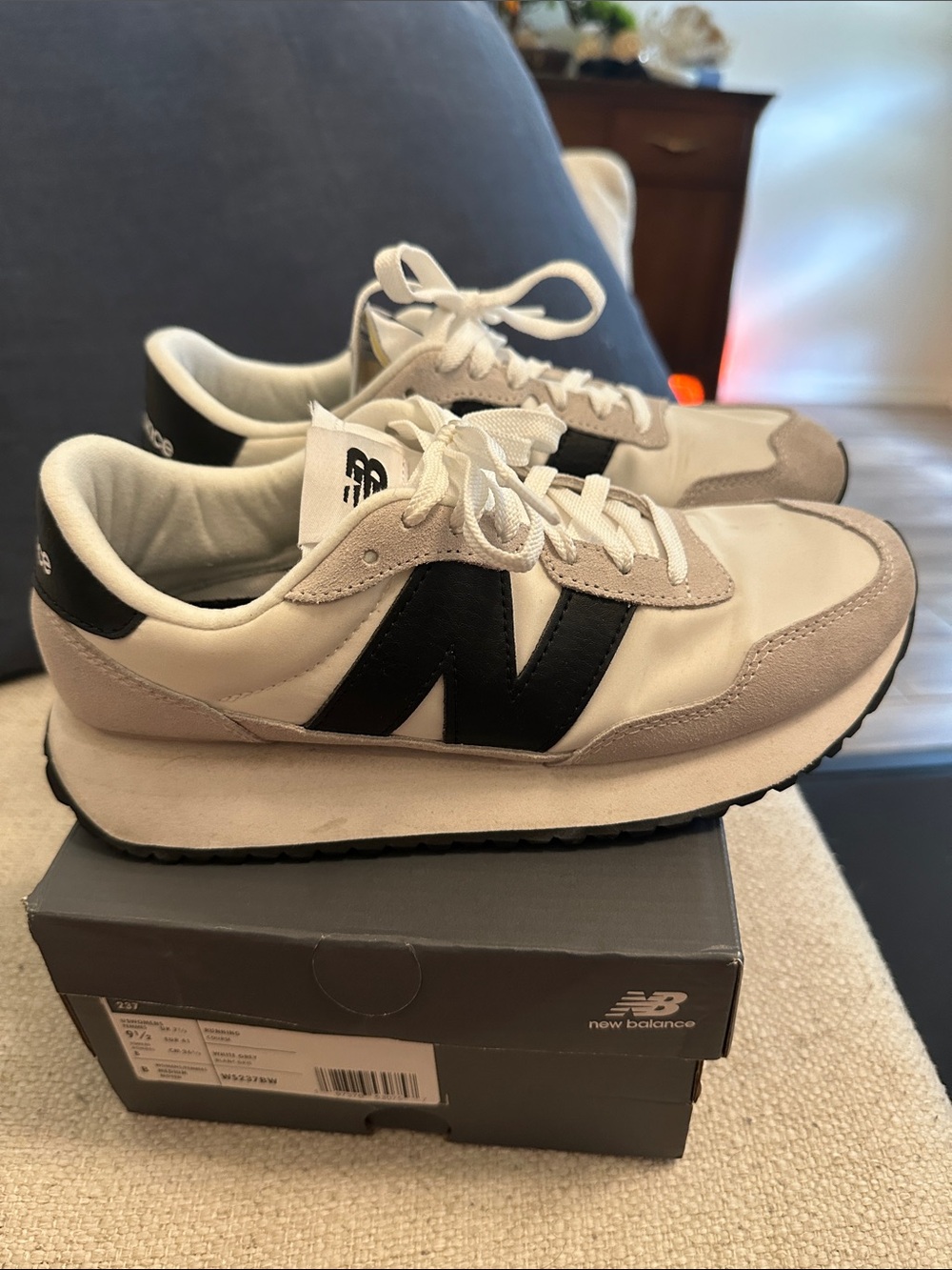 New Balance 237 Sneakers in White, Black, and Beige